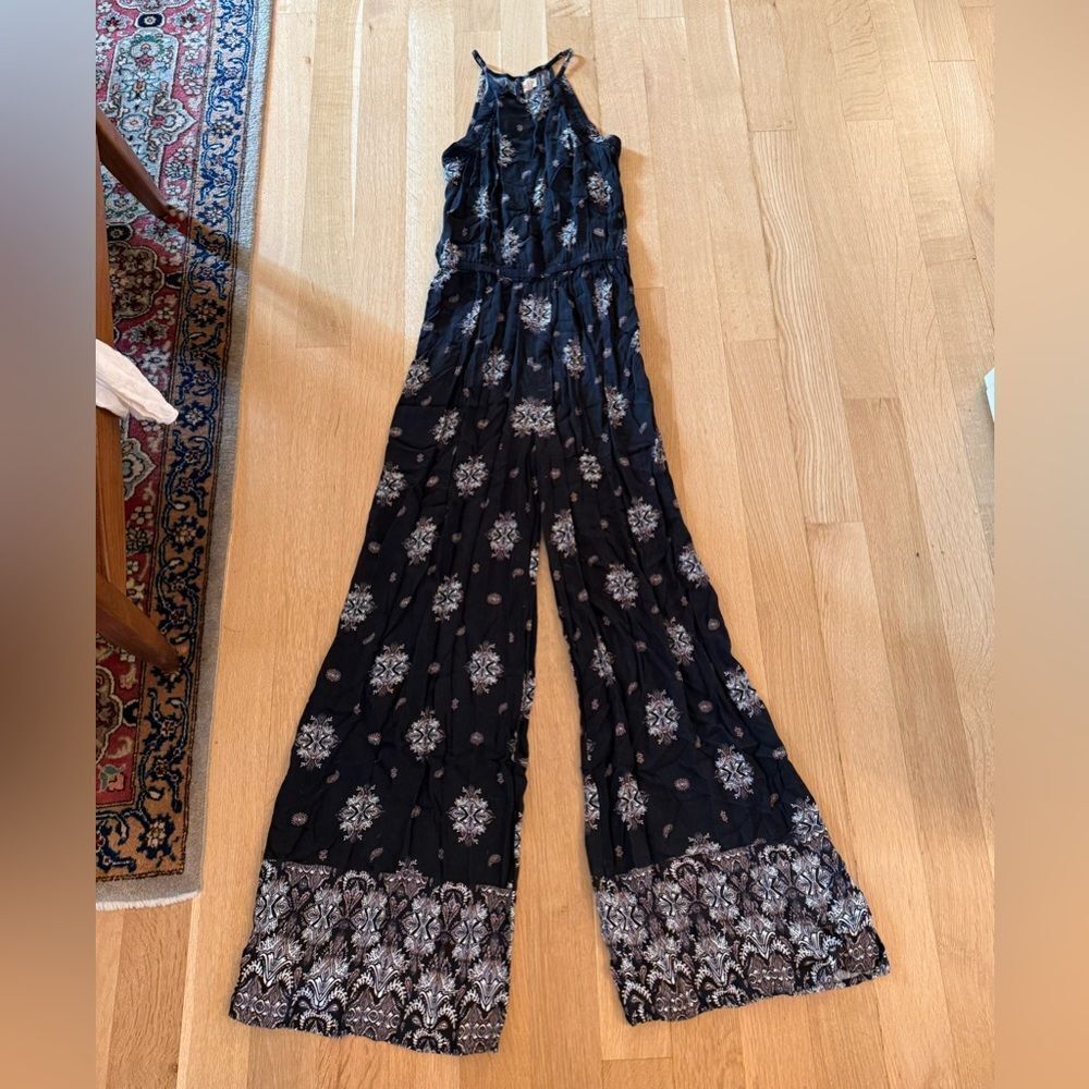 SO Navy and White Halter Jumpsuit with Wide-Leg Design
